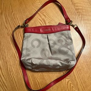 Coach purse tan with red straps